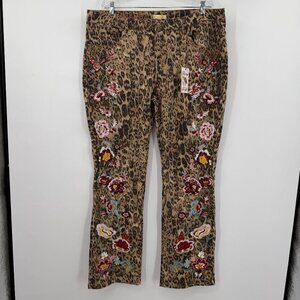 Home Folk Plus Leopard Print Embroidered Jeans Floral Detail Size 22 NWT